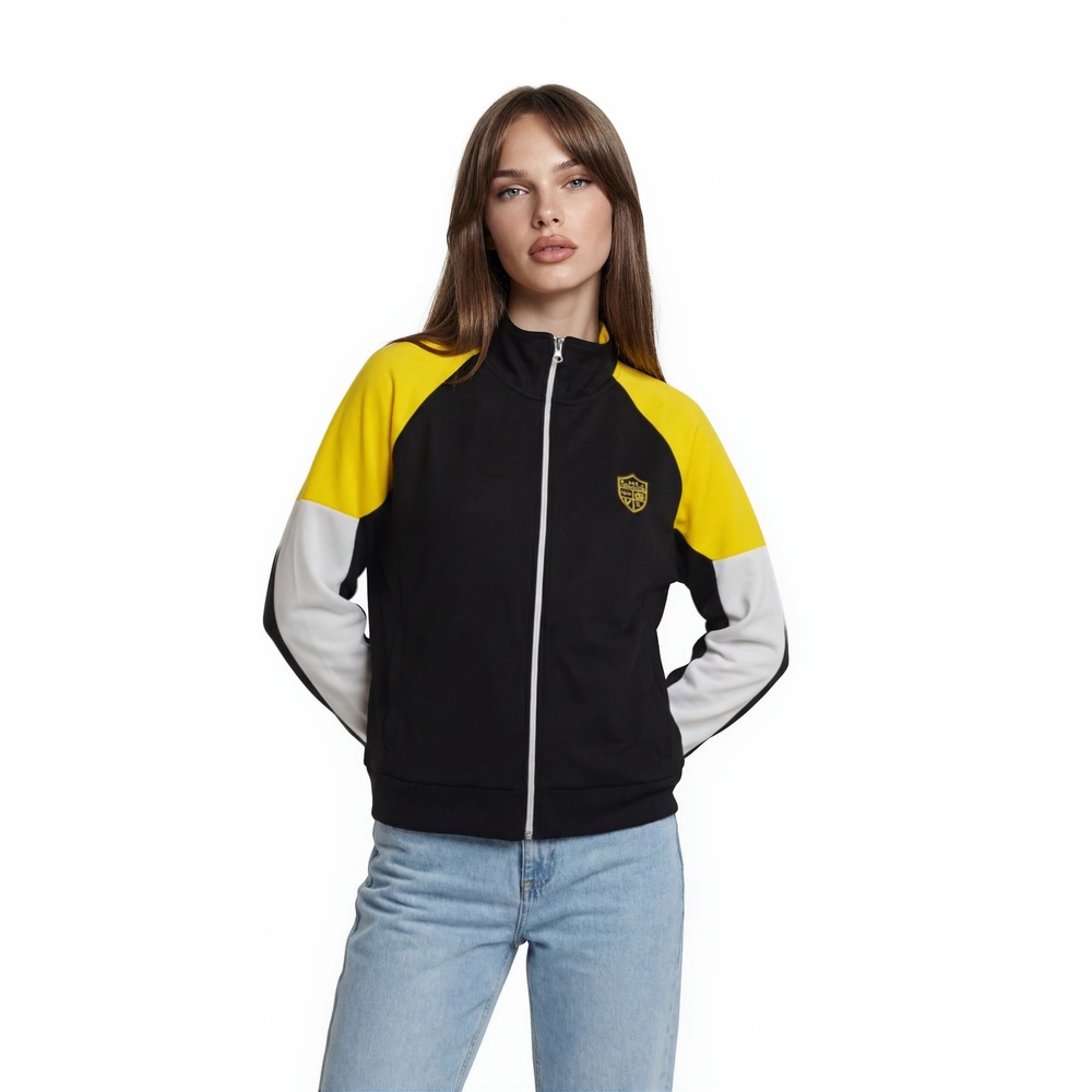 Ralph Lauren Active Women's Size XL Black Yellow Colorblock Zip Jacket Y2K